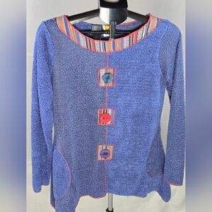 Vintage Hand Jive Boho Asymmetrical Eclectic Lagenlook Art To Wear Top, Large